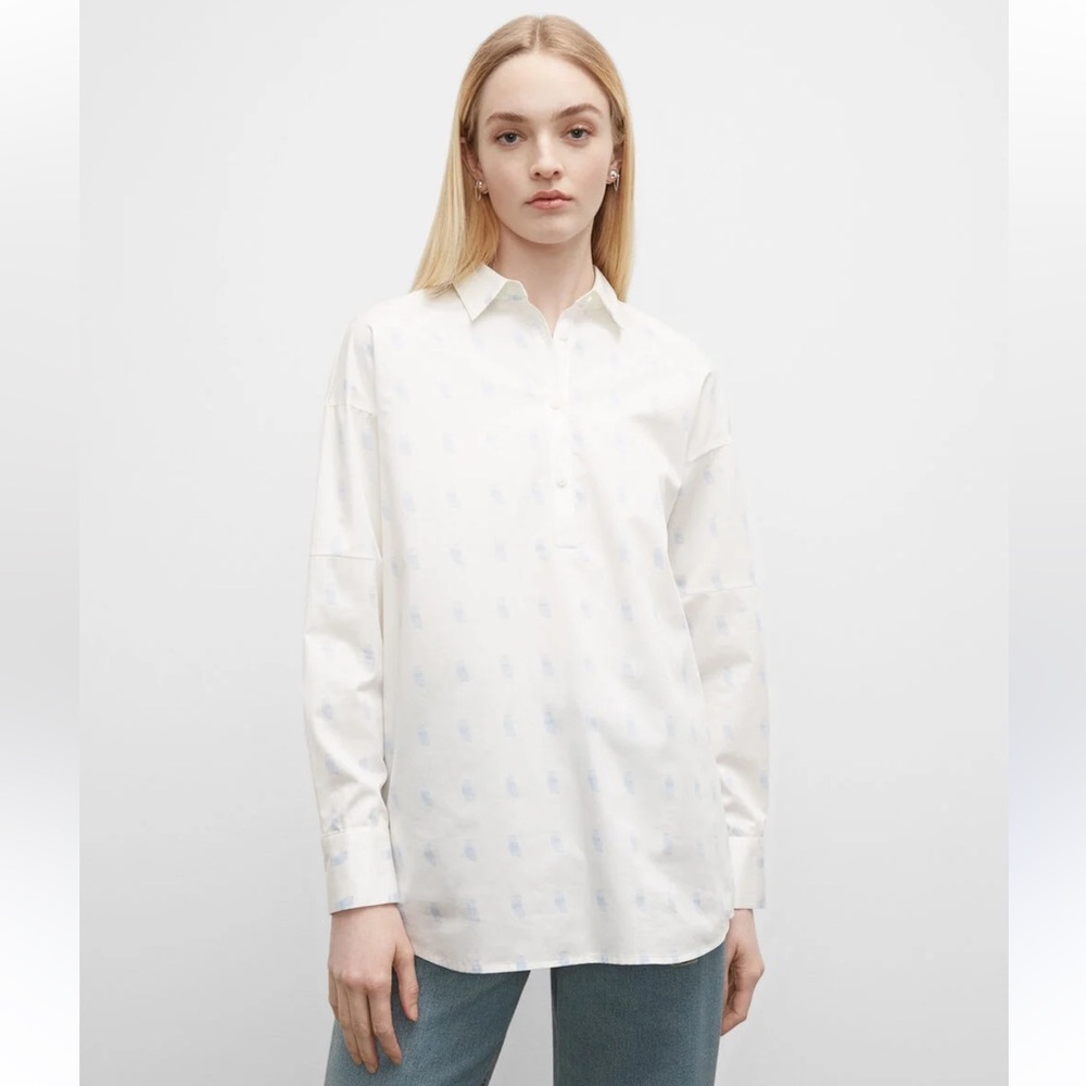 Club Monaco Printed Boyfriend Button Down‎ Shirt in Polka Dot Medium